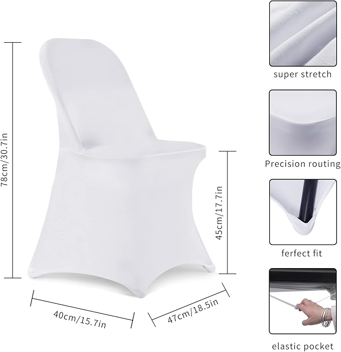 HAINARverS Folding Chair Covers for Wedding, 10pcs Stretch Spandex Washable Fabric Chair Cover, Decoration Chair Cover for Wedding, Party, Banquet, Birthday, Conference, Event(White, 10 PCS)