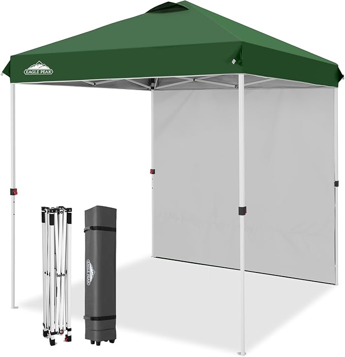 EAGLE PEAK Commercial Canopy 6.6x6.6 Pop Up Canopy Tent with 1 Sidewall, Easy Setup Heavy Duty Instant Event Shelter for Vendors & Markets, Outdoor Sun Shade, Green