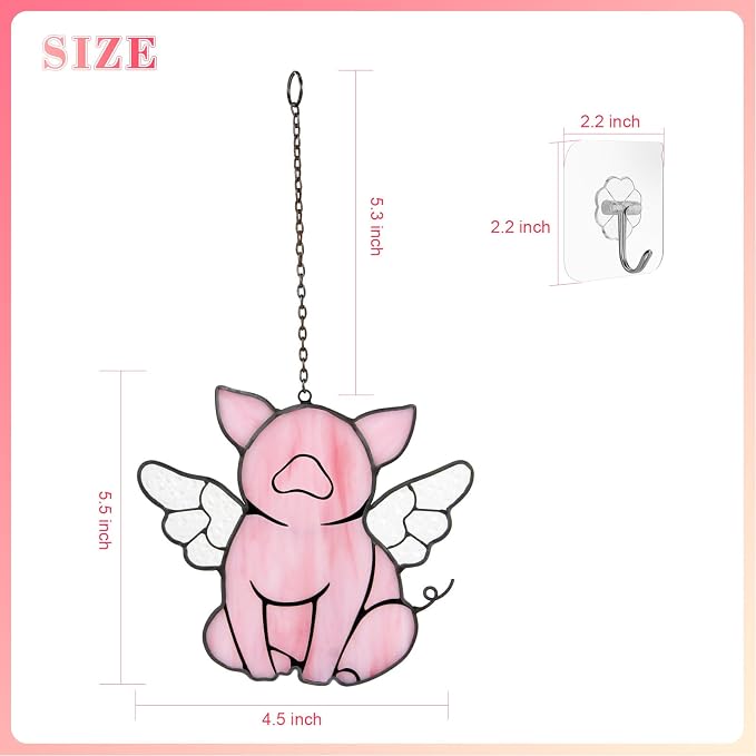 Flying Pig Suncatcher, Stained Glass Window Hanging Decor, Handmade Gift for Pig Lovers Women Mom - Funny Animal Party & Nursery Decoration