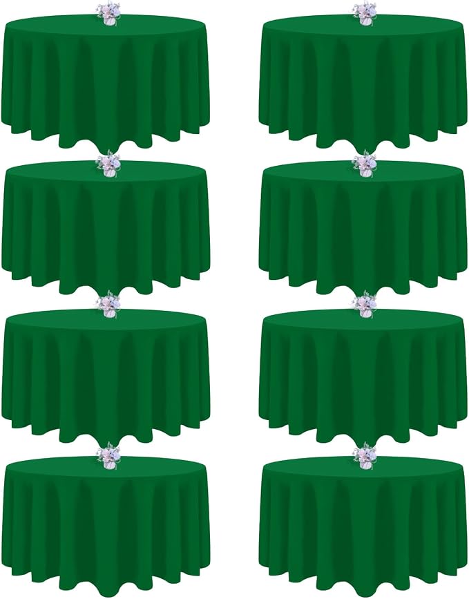 8 Pack Green Round Tablecloth 90 Inch Round Table Cloth, Wrinkle Resistant and Washable Tablecloth Polyester Fabric Table Cloth Round Cover for Dining Wedding Banquet Party