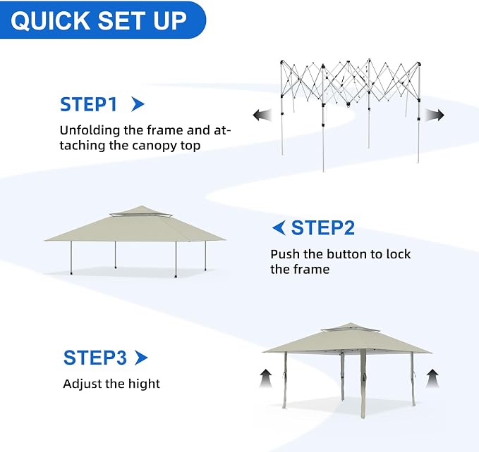 Pop Up Canopy Tent 13x13 FT, Outdoor Easy Setup Gazebo with Wheeled Carry Bag, Heavy Duty Outside Shelter with UV-Resistant Top, Portable Instant Sun Shade for Garden Camping Events, Khaki