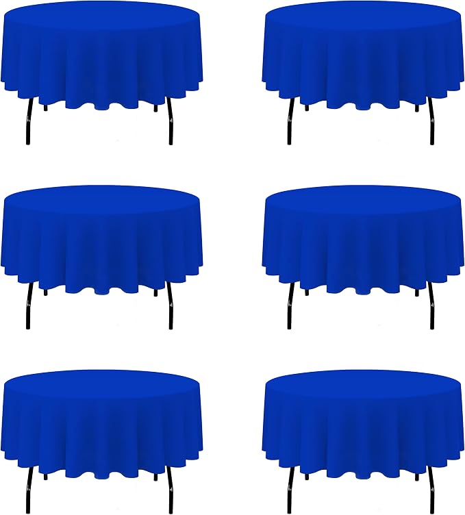 BRILLMAX 6 Pack Royal Blue Round Tablecloths 90 Inch for 60” Tables - 150 GSM Polyester Fabric, 15" Standard Drop, Water, Stain & Wrinkle Resistant Cloth Cover for Wedding Reception Banquet Dining