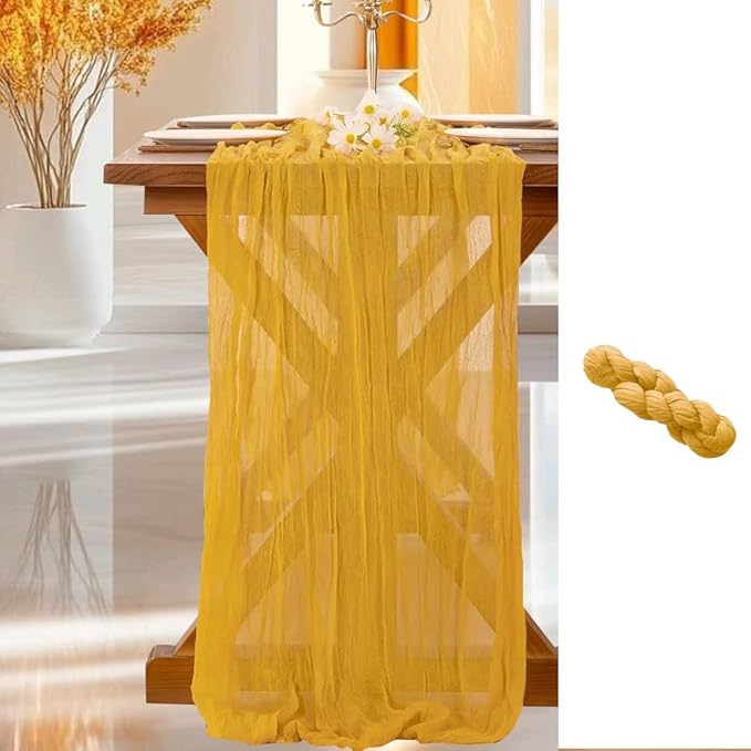 Cheesecloth Table Runner | Boho Fabric Cheese Cloth Table Runner Rustic Sheer Table Runners for Wedding, Bridal Shower, Birthday Party Décor(Gold,Pack of 1)