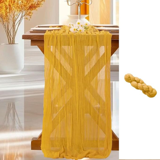 Cheesecloth Table Runner | Boho Fabric Cheese Cloth Table Runner Rustic Sheer Table Runners for Wedding, Bridal Shower, Birthday Party Décor(Gold,Pack of 1)
