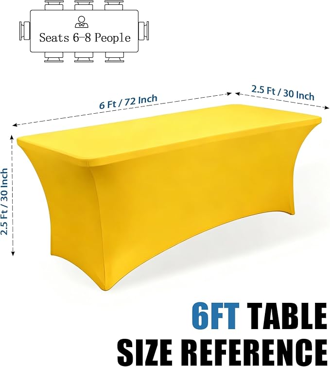 6FT Yellow Table Cloth - 2 Pack Fitted Stretch Rectangle Spandex Tablecloth, Washable Table Cover for Party, Picnic, Wedding, Banquet, Birthday and Festival(30" x 72")