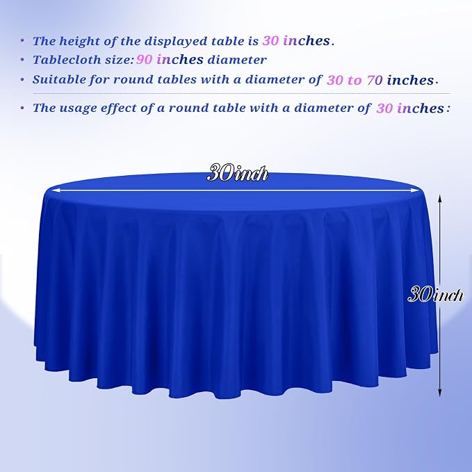 Teruntrue 12 Packs Royal Blue Round Tablecloths 90 inch Round Table Cloth, Washable Polyester Fabric for Wedding Parties Banquet Holiday Dinner Table Decorative, Royal Blue