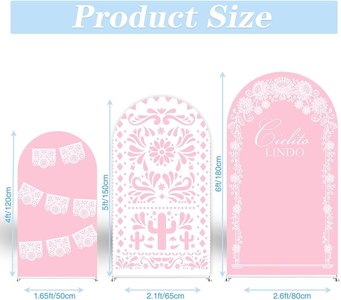 Set of 3 Arch Backdrop Cover Cielito Lindo Baby Shower Spandex Arch Fabric Cover for Mexican Bridal Wedding Birthday Party Decoration (4FT 5FT 6FT,Pink)