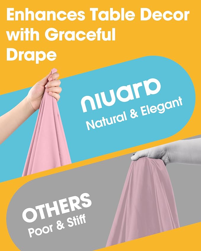 Niuara Pink Fabric Rectangle Table Cloth - 6 Pack, 60" × 84" Washable Tablecloth for 5FT Tables, Wrinkle-Resistant & Heat-Proof Table Cover for Weddings, Dinners & Parties