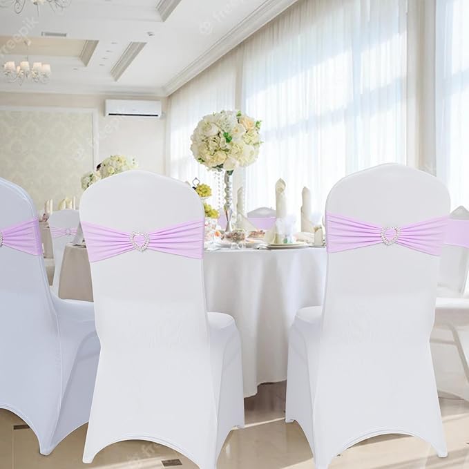 Howhic Pack of 60 Spandex Chair Sashes Bows Stretch Chair Cover Band with Buckle Slider Universal Elastic Chair Ties for Wedding Banquet Party Event Decoration (Lavender)
