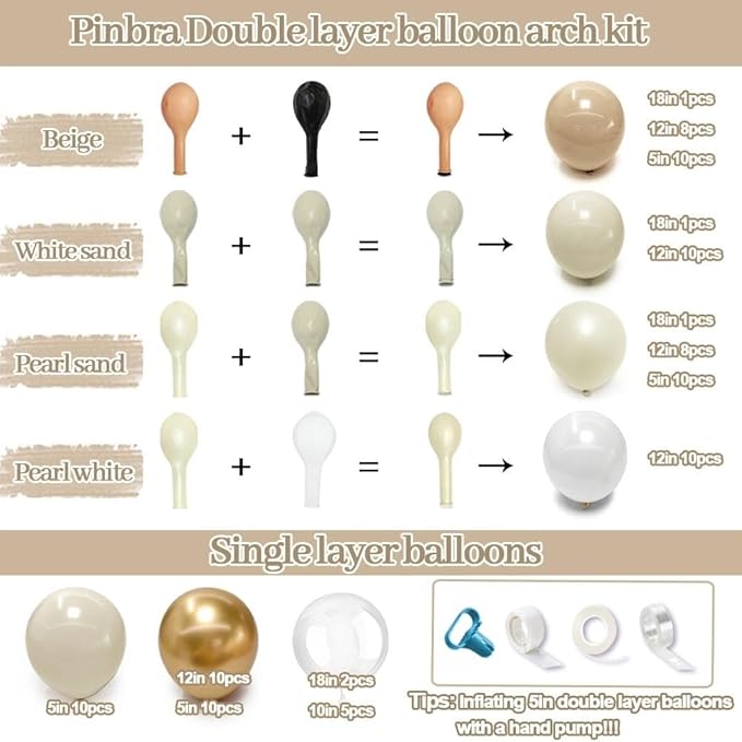 White Sand Gold Balloon Garland, Double Stuffed Pearl White Gold Cream Beige Balloons Clear Bobo Latex Balloon Arch Kit for Wedding Bridal Shower Birthday Baby Shower Gender Reveal Party Decorations