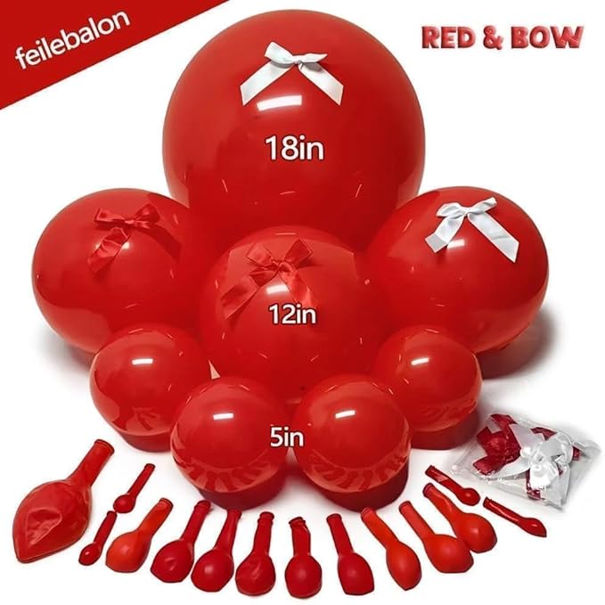 Double Stuffed Red Balloon with Bow, Matte Ruby Red Latex Balloon Arch Garland Kit in Different Sizes 5/12/18 in for Birthday Wedding Baby Shower Mothers Anniversary Bridal Shower Party Decorations