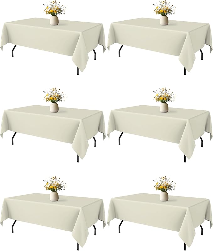 Niuara Ivory Rectangle Table Cloth - 6 Pack, 60" x 84" Washable Polyester Tablecloth for 5FT Tables, Wrinkle-Resistant Table Cover for Weddings & Parties