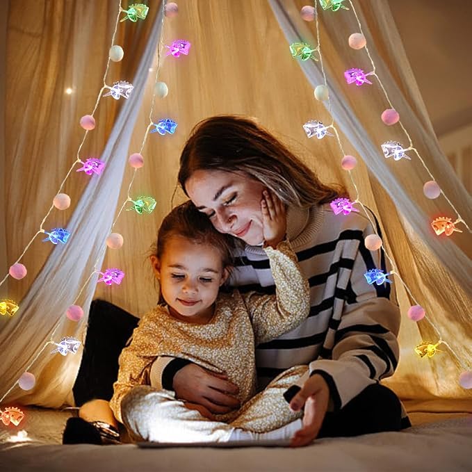 9.85FT Colorful Indoor String Lights with 20 Pink PomPoms 20 Unicorn LED Indoor String Lights Battery Operated with Timer for Home Bedroom Kids Playhouse Birthday Wedding Party Holiday Christmas Decor