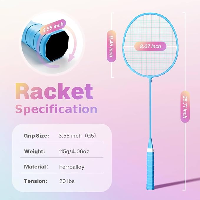 AboveGenius Badminton Rackets Set, Lightweight Badminton Set Includ 4/6 PCS Rackets, 6 Birdies, Outdoor Backyard Games, Racquets for Adults, Teens, Family Beginner
