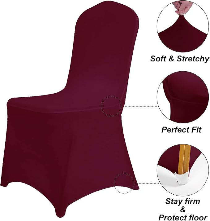 SuperO Waterproof Spandex Chair Cover 25PCS, Stretch Dining Chair Covers, Polyester Outdoor Chair Covers, Protector Stretch Chair Cover for Party Universal, Banquet, Wedding Event, Hotel(Burgundy)