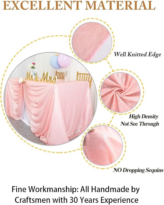 ShiDianYi Rectangle Tablecloth Pink Sequin Tablecloth 90x132-Inch Sequined TableCover Overlay for 6FT Table Baby Pink Sequin Table Cloths Glitter Tablecloth for Party/Wedding/Baby Shower