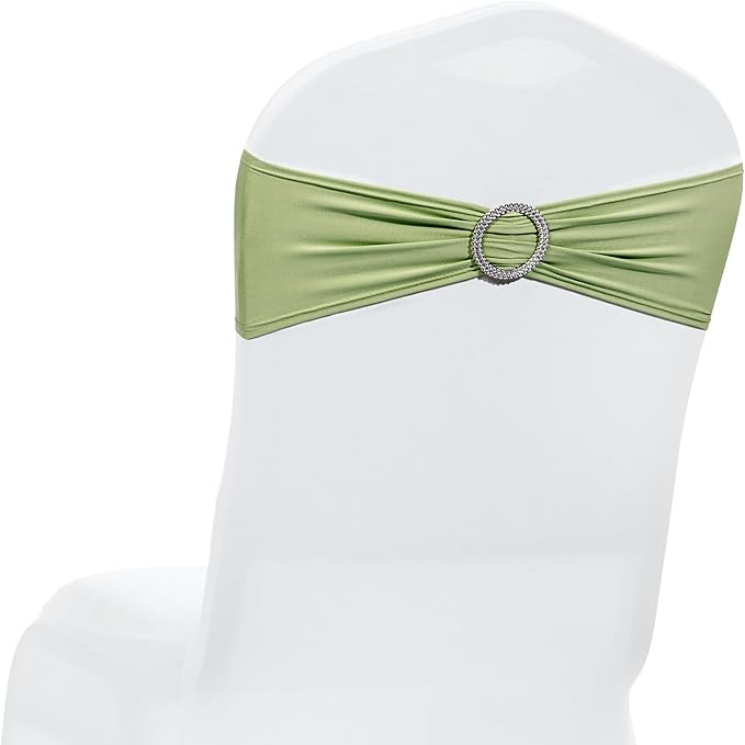MDS Pack of 150 Spandex Chair Sashes Bow Universal fits Elastic Stretch Chair Bands Ties with Buckle for Wedding Party Banquet Events Decoration Spandex Slider Sashes Bow - Sage Green
