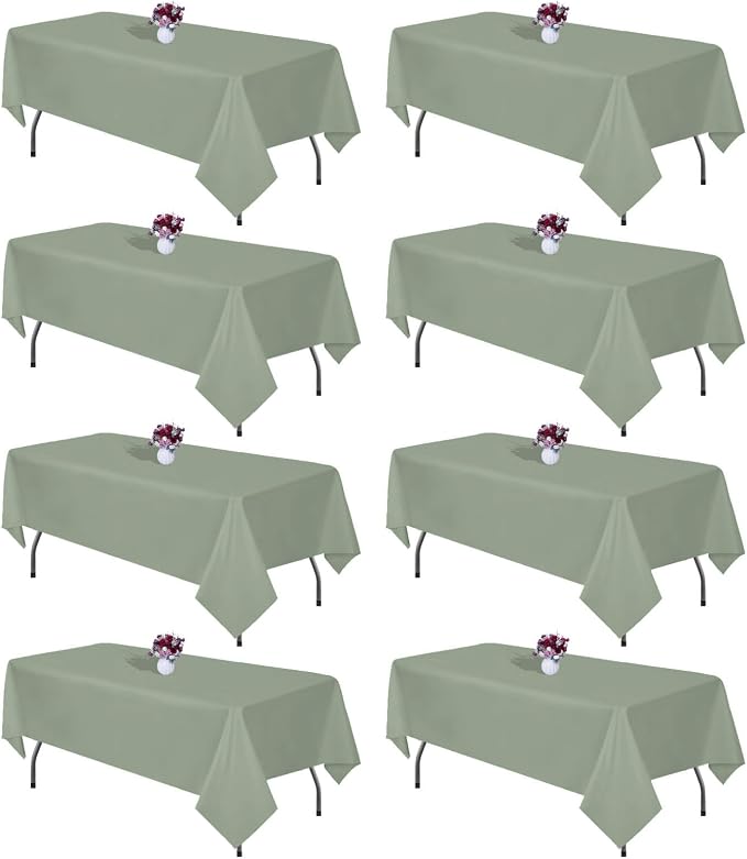 8 Packs Sage Green Tablecloth Rectangle 60x102 Inch Rectangular Table Cloth For 6 Foot Rectangle Tables, Wrinkle Resistant Polyester Fabric Tablecloth Washable Table Cover For Wedding Party Buffet