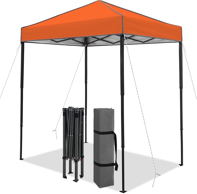 6x4 Pop Up Canopy Tent, Instant Portable Beach Canopy, Outdoor Tent with Carry Bag for Camping, Sports, Tailgating, Events, Orange
