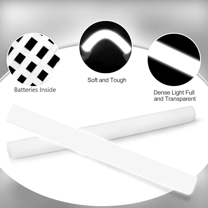 Glow Foam Wand, 36 Pcs White Giant LED Light Up Sticks 3 Modes Flashing Glowing Baton Wands Party Supplies for Wedding, Raves,Concert,Birthday,Christmas, Halloween,Sporting Events