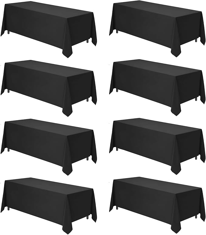 8 Packs Black Tablecloths 90x156 Inch Fabric Rectangular Table Cloths For 8 Foot Rectangle Tables, Wrinkle Resistant Polyester Tablecloth Washable Table Cloth Rectangle Table For Wedding Party Banquet