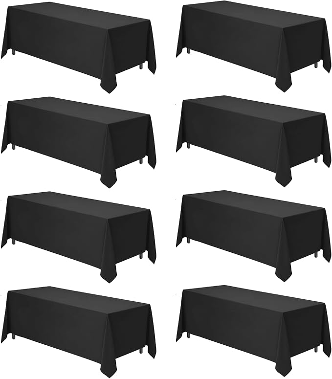 8 Packs Black Tablecloths 90x132 Inch Fabric Rectangular Table Cloths For 6 Foot Rectangle Tables, Wrinkle Resistant Polyester Tablecloth Washable Table Cloth Rectangle Table For Wedding Party Banquet