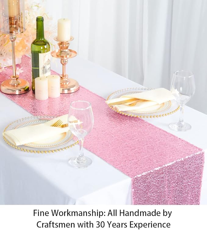 ShinyBeauty Pink Table Runners 12x108-Inches Pack of 10 Home Decor Sequin Table Runner Fuchsia Pink Wedding Graduation Party Supplies Birthday Table Runner Baby Shower Table Runner