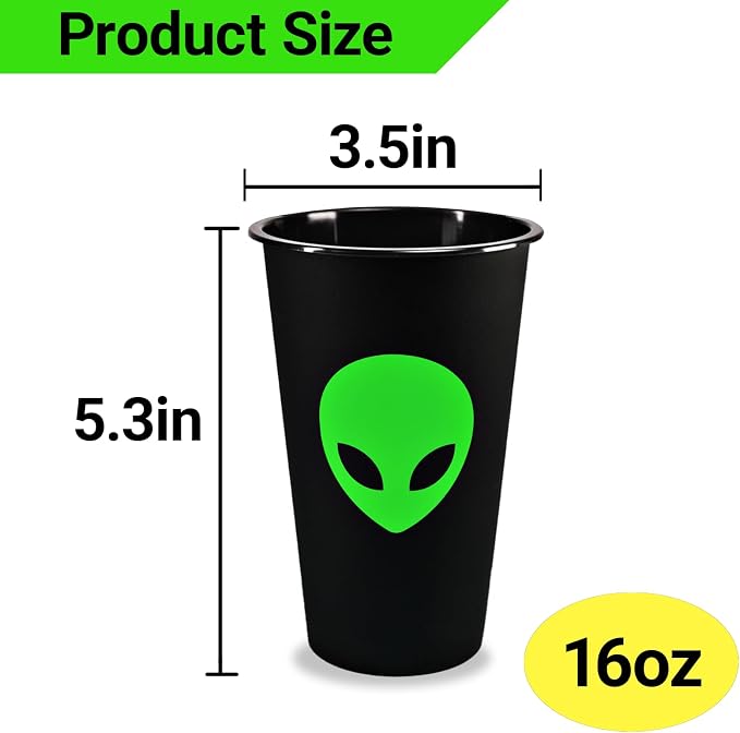 25 PCS 16 oz Space Alien Plastic Cups For Space Alien Themed Party Decorations Plastic Drinking cups UFO Theme Birthday Party Supplies