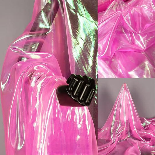 11 Yard Long Hot Pink Iridescent Organza Fabric with Holographic Effect, 59-Inch Wide, for Halloween, Wedding Decoration, DIY, and Personalized Cloth