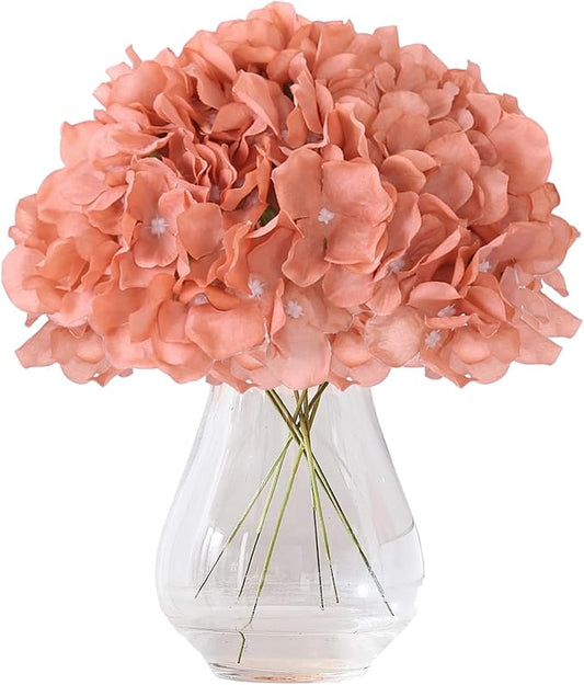 Artificial Hydrangea Flowers Terracotta Heads 10 Fake Hydrangea Silk Flowers for Wedding Centerpieces Bouquets DIY Floral Decor Home Decoration with Stems(VASE NOT Included)