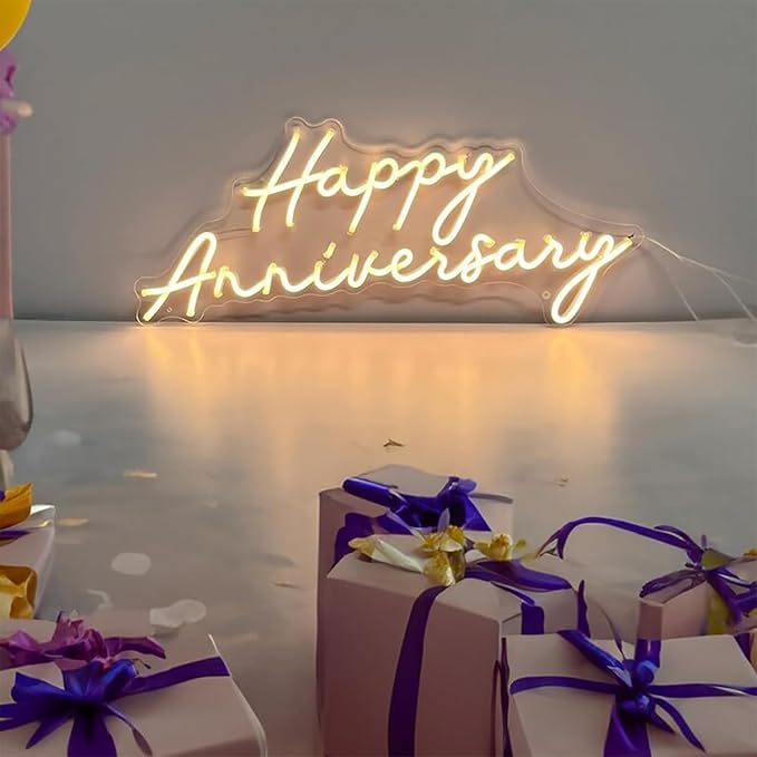 Custom Neon Sign Happy Anniversary Neon Sign,Custom Neon Led Sign, Wedding Neon Sign, for Girlfriend Boyfriend Wife Husband Parents Engagement Birthday Party Decoration. Size:28inch