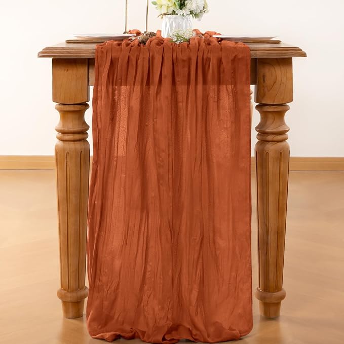 LINXTAR Terracotta Cheesecloth Table Runner 10 Pack 120 Inches 10Ft Gauze Summer Boho Table Runner for Wedding Tea Party Baby Shower Bridal Birthday Home Decoration