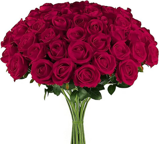 30 Pcs Wine red Roses Artificial Flowers,Artificial Roses in Bulk,DIY Wedding Bouquets,Wedding Ornaments Valentine's Day Party Decorations A Rose symbolizes Love (Wine red, 30 pcs)