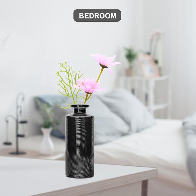 Glass Bud Vase Set in Bulk, 9pcs Mini Vintage Flower Vases for Wedding,Black Relief Vase for Centerpieces,Home Table Flower Decor, Party Decorations