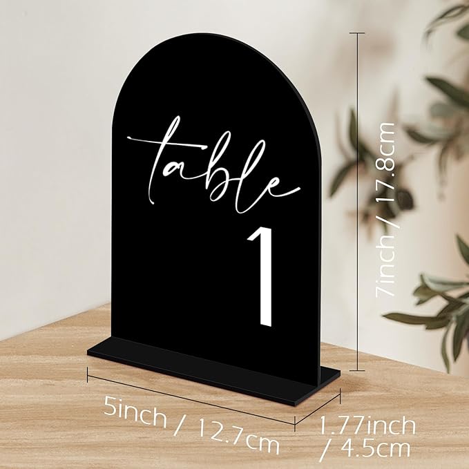 HOODO Black Arch Wedding Table Numbers 1-10 with Stands, 5"x7" Arched Acrylic Signs and Holders, Black Arch Table Numbers for Wedding Reception, Centerpiece, Party, Anniversary, Event