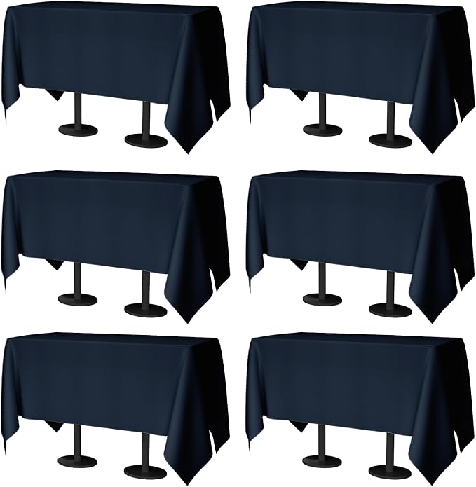 60x102 Table Cloth - 6 Pack Rectangular Black Washable Stain and Wrinkle Resistant Polyester Table Cover for Dining Tables, Various Parties and Camping (Navy Blue)