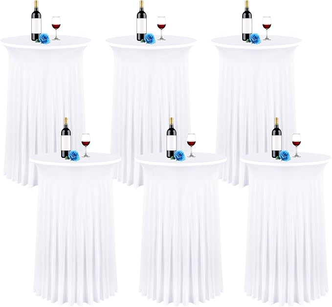 fani 6 Packs 24"x 43" Round Cocktail Table Skirt, Spandex Fitted High Top Table Skirt, Spandex Stretch Cocktail Tablecloth for Wedding Party Bar Banquet Birthday Tables(White)
