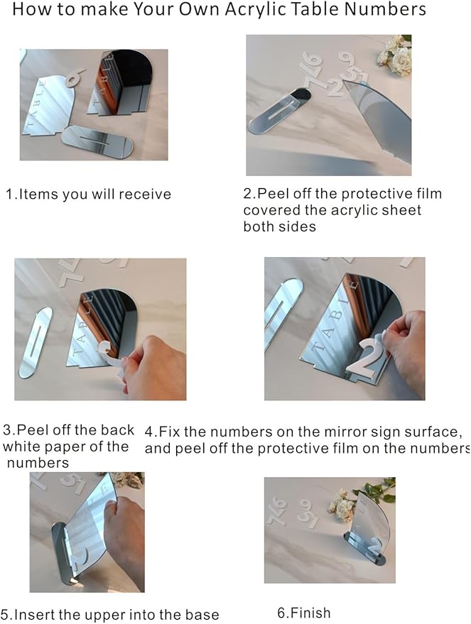 Acrylic Wedding Table Numbers,Semi-Arched Mirrored Acrylic Table Numbers for Party,Events,Occasion Decoration (Number 1-15, Silver Mirror)