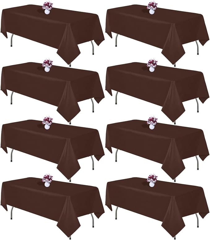 8 Packs Brown Tablecloth Rectangle 60x126 Inch Rectangular Table Cloths for 8ft Rectangle Tables, Wrinkle Resistant Polyester Fabric Tablecloth Washable Table Covers for Wedding Party Buffet