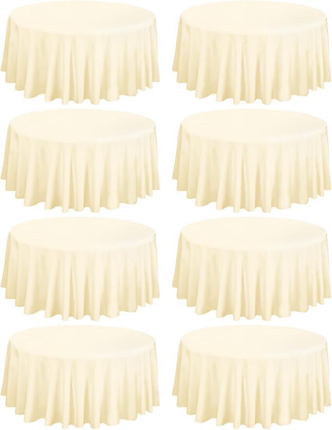 Fani 8 Pack 108 Inch Round Beige Polyester Tablecloth, Wrinkle & Stain Resistant, Perfect for 6ft & 8ft Round Tables