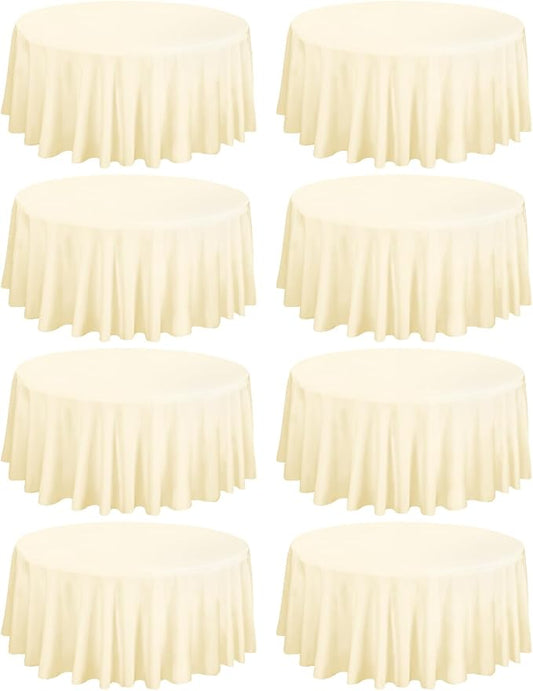 Fani 8 Pack 108 Inch Round Beige Polyester Tablecloth, Wrinkle & Stain Resistant, Perfect for 6ft & 8ft Round Tables