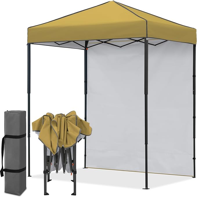 EAGLE PEAK 6x4 Instant Pop Up Canopy Tent with 1 Side Wall Panel, Straight Leg Sun Shelter, Portable Canopy with Carry Bag for Camping, Beach & Sports, Beige