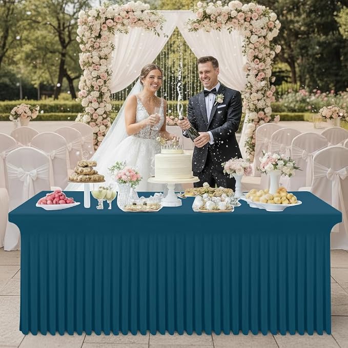 Smiry Spandex Tablecloth, Elastic Fitted Stretch Tablecloth for 4FT Rectangle Tables, Waterproof Washable Table Cover Skirt for Outdoor, Wedding, Banquet & Parties (Peacock Blue, 48Lx30Wx30H Inch)
