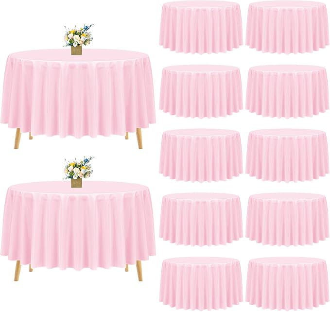 Pesonlook 12 Pack Round Tablecloth Pink Polyester 90 Inch Washable Fabric Round Table Cover Pink Tablecloth for Wedding/Party/Banquet/Dining/Buffet Table