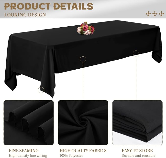 Showgeous 8 Pack Black Rectangle Tablecloth, 60 x 102 Inch, Wrinkle Resistant, Washable Polyester, Perfect for 6ft Table, Weddings, Parties, Camping