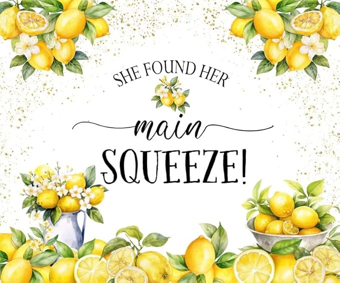 Leowefowa She Found Her Main Squeeze Backdrop for Photography 10x8ft Vinyl Blue Floral Lemon Bridal Shower Decorations Bachelorette Bride to Be Engagement Party Backdrops Photo Booth Banner