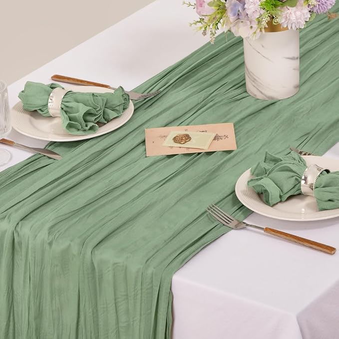 MLMC 10 Pack Sage Green Cheesecloth Napkins Bulk Washable Cloth Napkins Set of 10 21"x21" Rustic Boho Gauze Dinner Table Napkins for Wedding Bridal Shower Baby Shower Party Decor