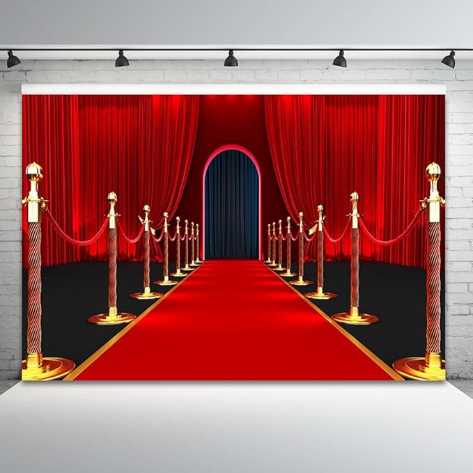 12x8ft Red Carpet Backdrop Red Curtain VIP Photography Background Arch Door Movie Night Activity Catwalks Stage Banner Decorations Baby Shower Kids Birthday Parties Wedding Photo Booth Prop