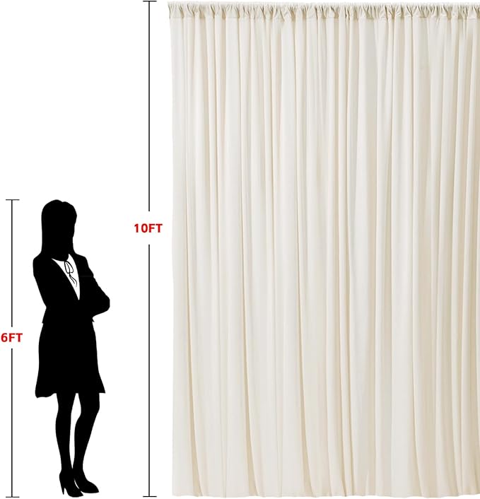 ESGOTBME 40x10ft Wrinkle Free Ivory Backdrop Curtain for Parties Soft Polyester and Nylon Fabric Drapes Wedding Birthday Party Decorations Background for Photography 5x10ft,8 Panels