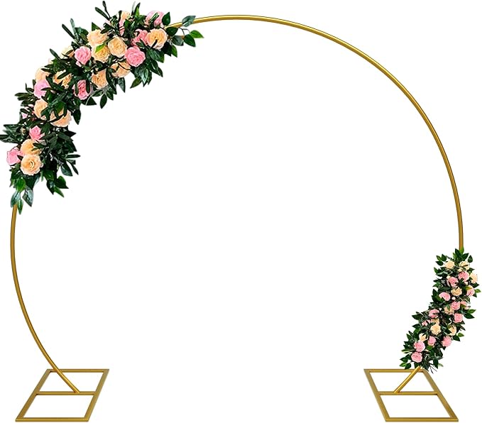Balloon Arch Stand Kit, 8.2ft (2.5m) Metal Round Backdrop Stand Frame Set: Half Circle Gold Balloon Arch for Birthday Party Baby Shower Wedding Graduation Decoration (Golden)